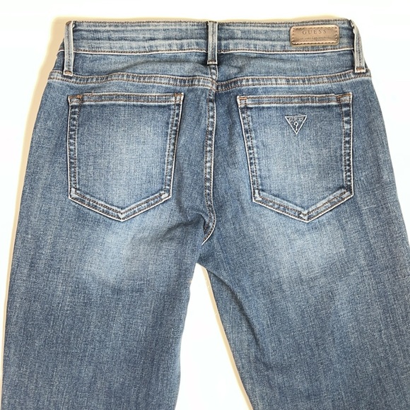 Guess Kate Skinny Studded Dark Wash Frayed Ripped Mid-Rise Jeans 28 - Picture 7 of 11